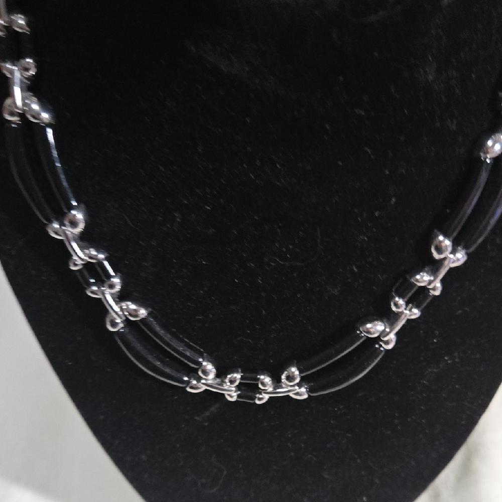 Nina Ricci Black and Silver Necklace